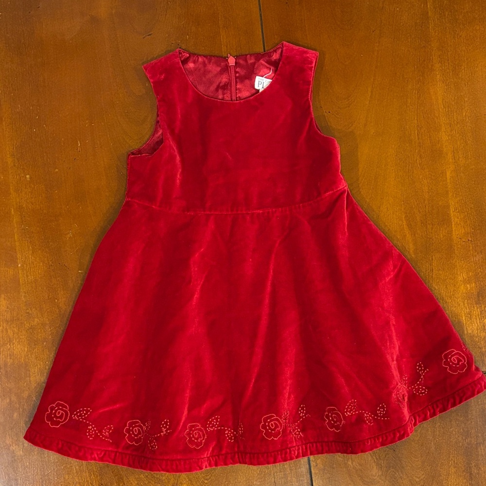 The Children's Place Red Floral Velvet Cotton Girls Dress‎